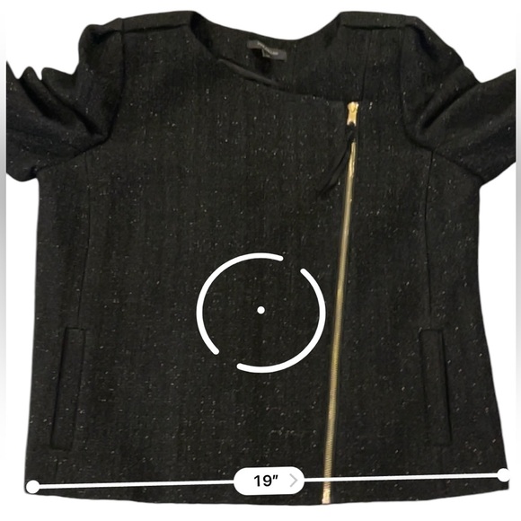 Ann Taylor Black Gold Metallic Asymmetrical Zip Wool Blend 3/4 Sleeve Jacket, 14 - Picture 12 of 13